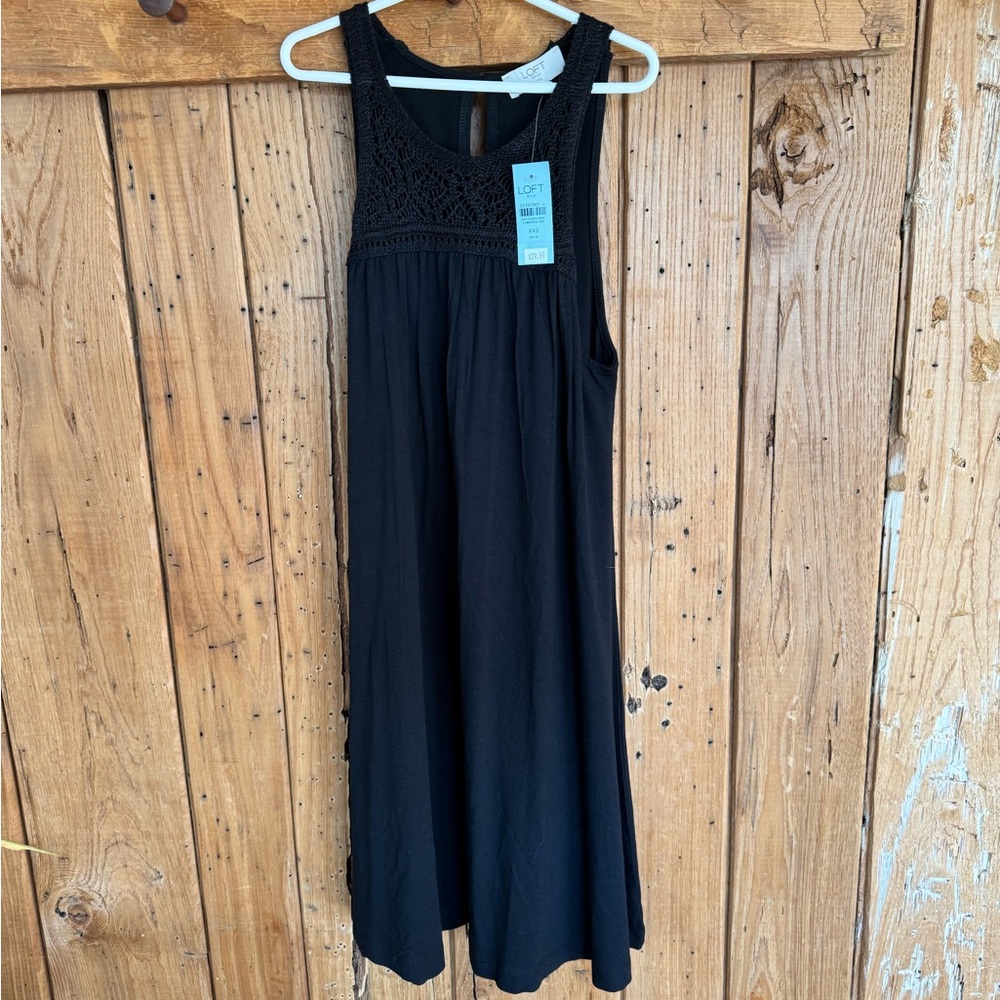 LOFT Outlet Black Sleeveless Dress XXS Petite NWT, Textured Top